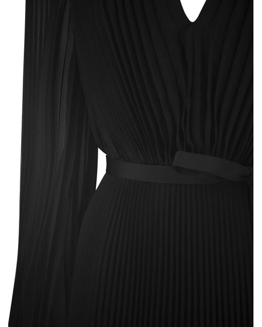 Max Mara Pianoforte Black V-Neck Pleated Mini Dress