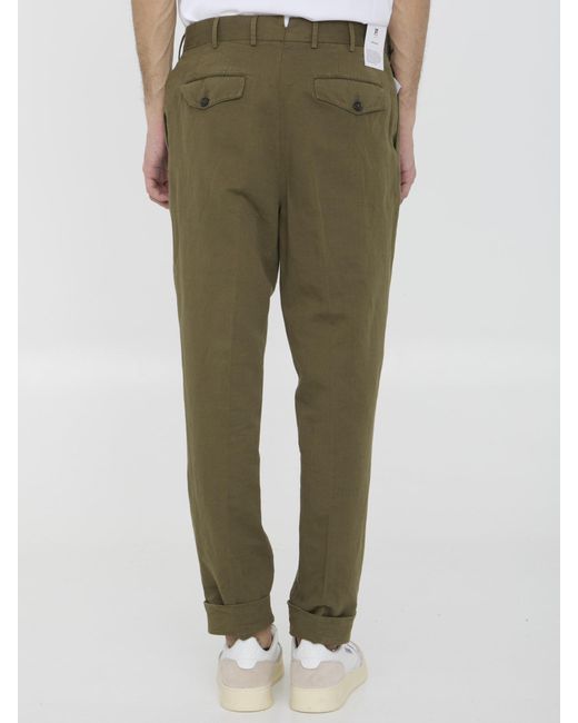 PT01 Green Cotton And Linen Trousers for men