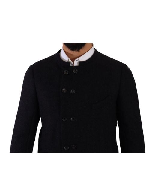 Dolce & Gabbana Black Gray Alpaca Button Down Men Coat Jacket for men