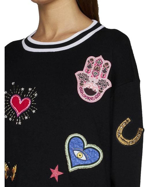 Alice + Olivia Black Gleeson Patches Wool Sweater