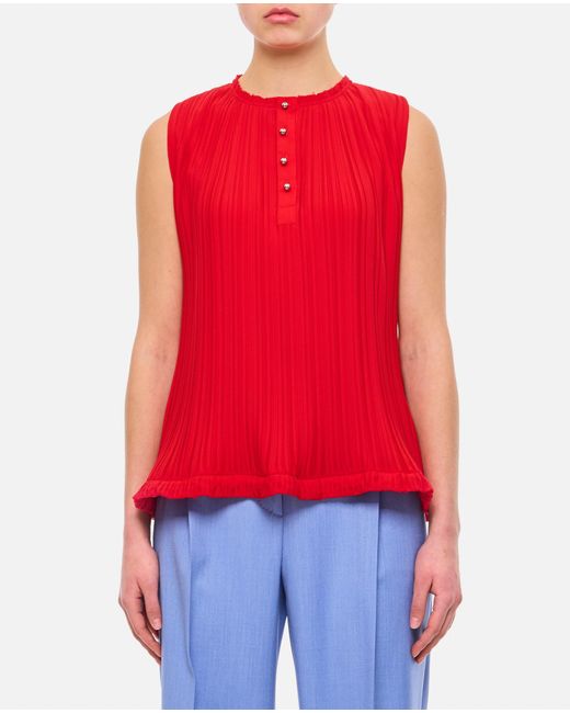 Lanvin Red Sleeveless Pleated Top