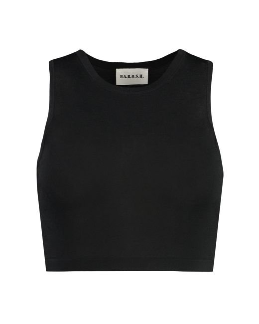 P.A.R.O.S.H. Black Knitted Crop Top