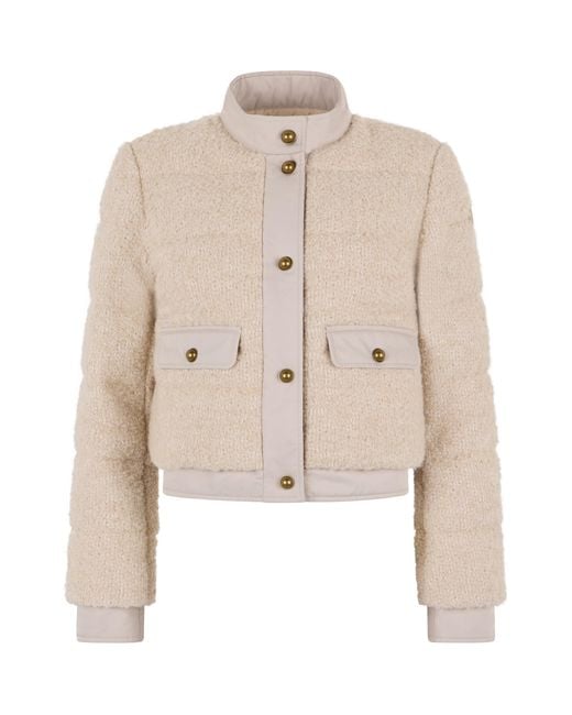 Moncler Natural Short Down Jacket Blandy Wool Bouclé Acrylic Puffer