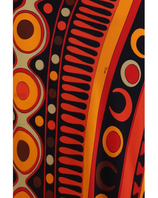 Emilio Pucci Red Satin Skirt With Solei Print Viscose