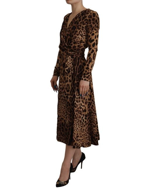 Dolce & Gabbana Black Leopard Wrap A-Line Maxi Viscose Dress
