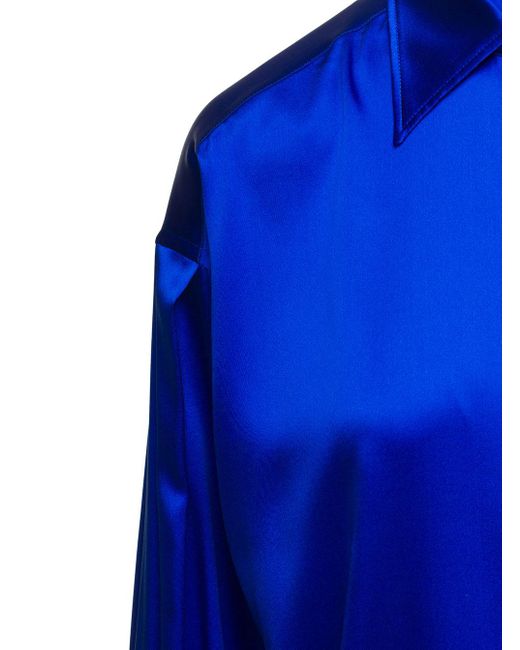 Tom Ford Blue E Relaxed Shirt With Pointed Collar In Stretch Silk