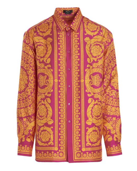 Versace Silk Barocco Silhouette Shirt in Orange for Men | Lyst