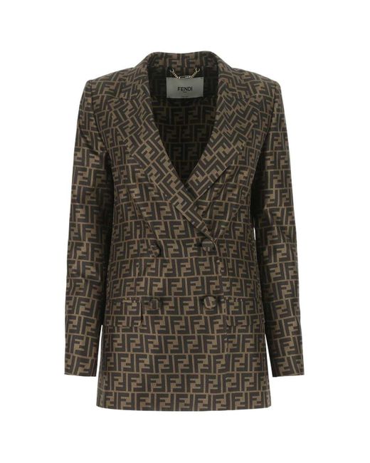 Fendi Green All-over Ff Print Double-breasted Jacket