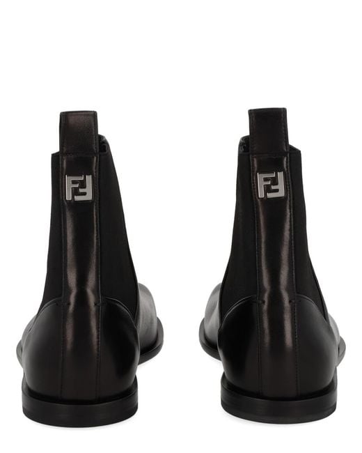 Fendi Black Boots Chelsea Squared Ff Lamb Leather for men