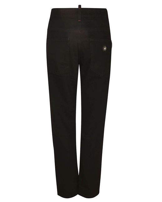 Philipp Plein Black Logo Fitted Buttoned Jeans for men