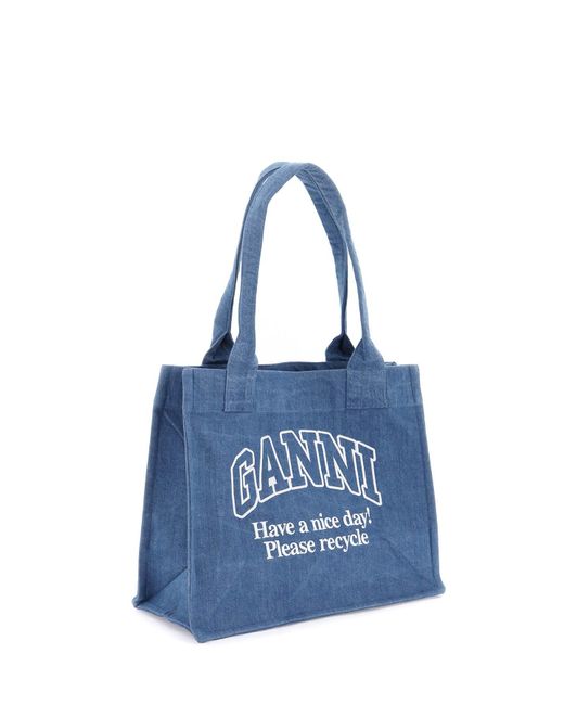 Ganni Blue Tote Bag With Embroidery