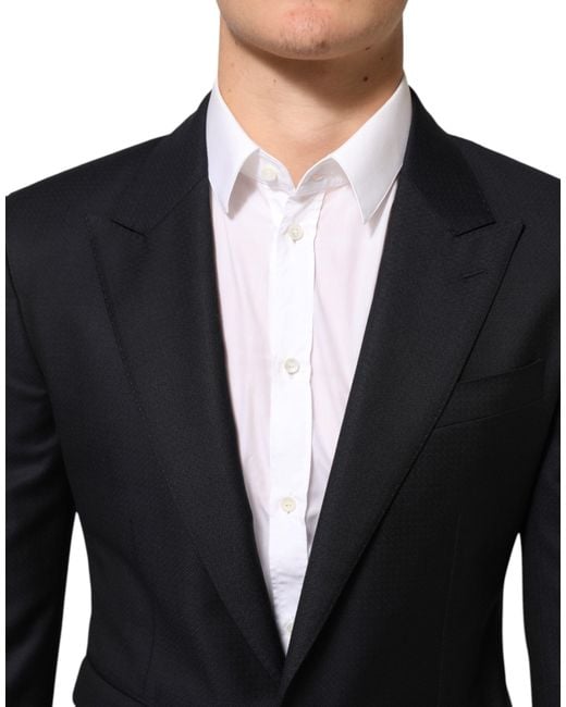 Dolce & Gabbana Black Dark Blue Wool Napoli 2 Button Men Suit Blazer for men