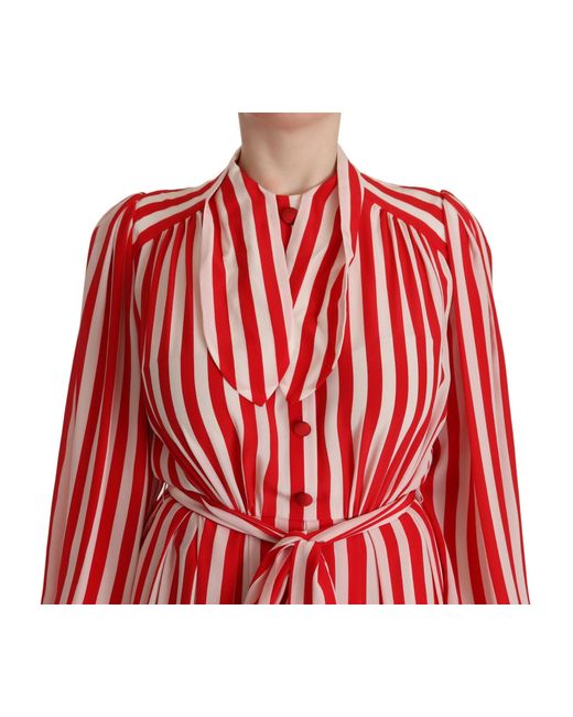 Dolce & Gabbana Red Elegant Striped Silk Maxi Dress