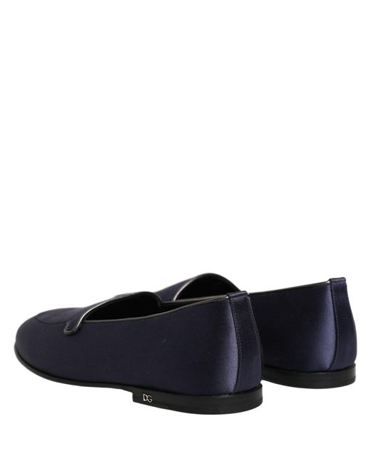 Dolce & Gabbana Black Satin Logo Slip On Flats Loafers Shoes Leather for men