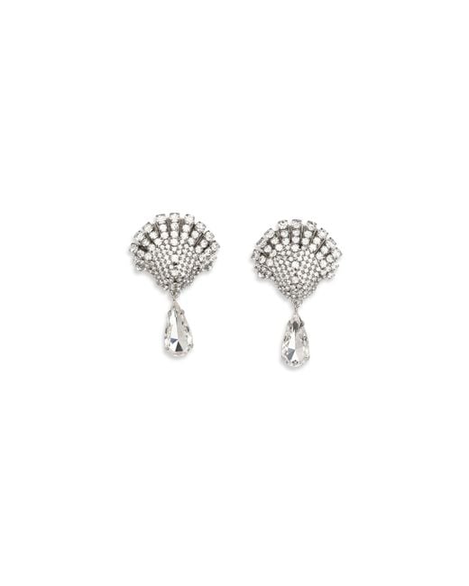 Alessandra Rich White Crystal Drop Earrings Metal Metallic Metallised