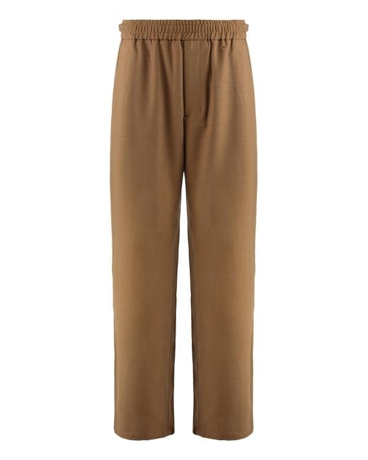 AMI Brown Elasticated Wool Twill Trousers Virgin for men