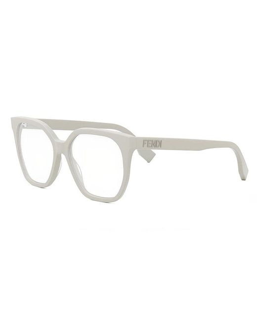 Fendi Brown Eyeglasses Square Full Rim, Bone Frame And Clear Demo Lenses Lens Fe50087I057