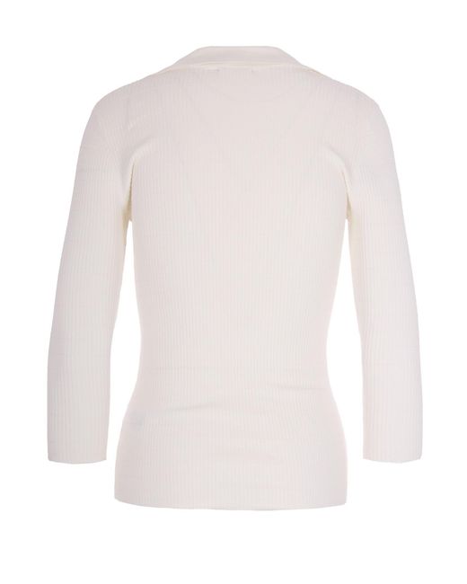 Elisabetta Franchi White Ribbed Knit Top Lypase Jumpers
