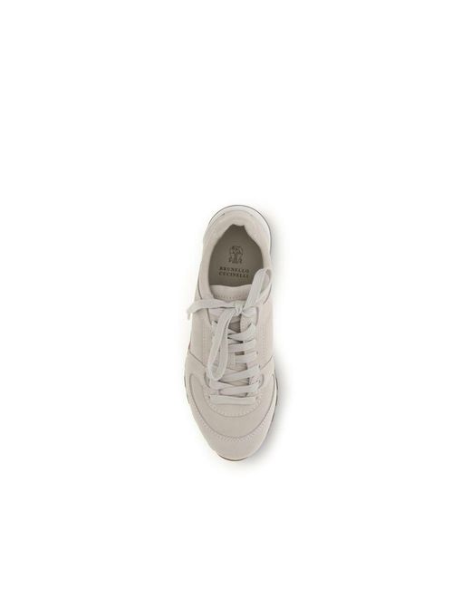 Brunello Cucinelli White Beige Calf Leather Bos Taurus Low Top Sneakers