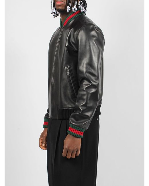 Gucci Black Web Leather Jacket for men