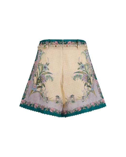 Zimmermann Natural Indra Pleated Shorts Linen Bermuda