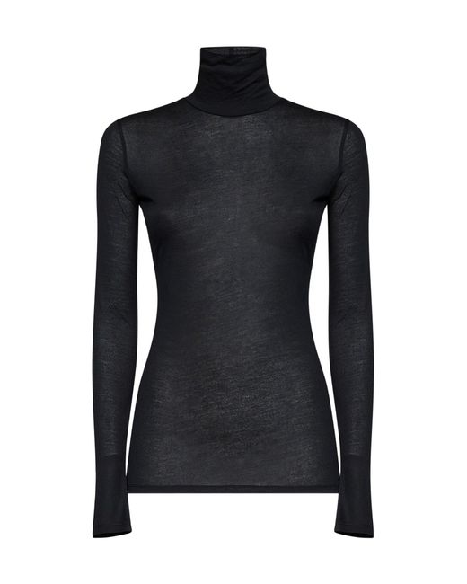 Mugler Black Sheer Modal And Silk Jersey Turtleneck Top