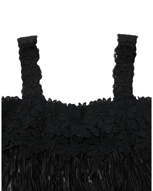 Dolce & Gabbana Black Viscose Fringed Sleeveless Mini Dress