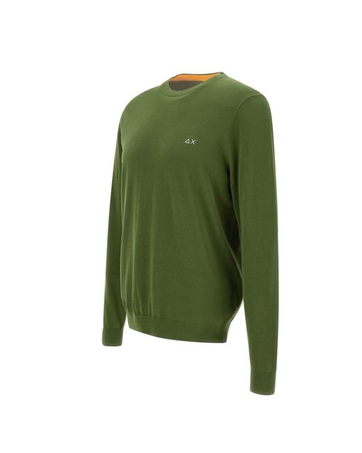 Sun 68 Green Round Elbow Cotton Sweater for men