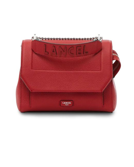 Lancel Red Grained Leather Shoulder Bag