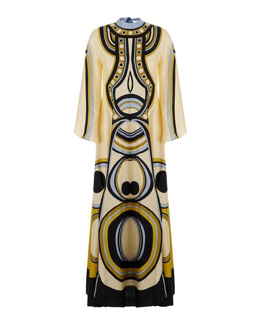 LaDoubleJ Metallic Long Dress Magnifico Geometric Print Technical Fabric