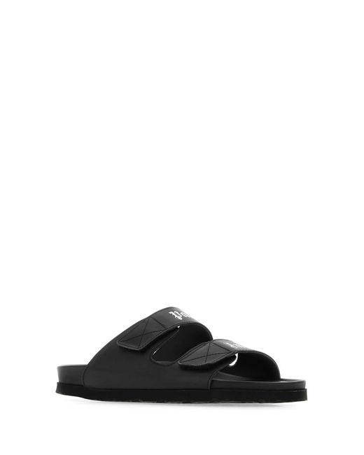 Palm Angels Black Leather Slippers for men