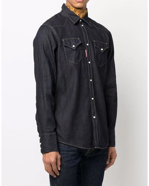DSquared² Blue Western Denim Shirt With Hemp Blend for men