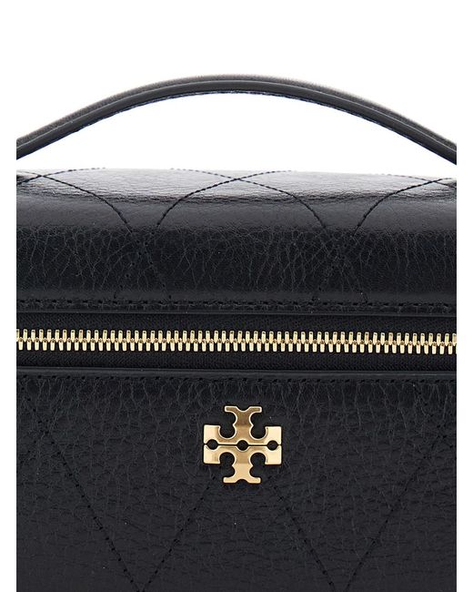 Tory Burch Blue Vanity Case Charlie Quilted Leather Cow Shoulder Bags