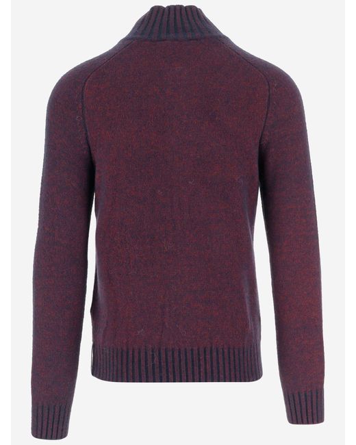 K-Way Purple Wool Blend Sweater With Zipper for men