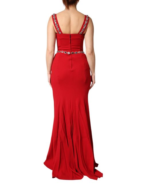 Dolce & Gabbana Red Embellished Sheath Mermaid Gown Dress 46+03+Vi