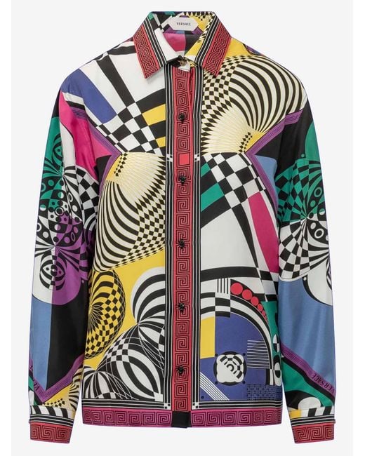 Versace Multicolor Silk Shirt With Geometric Print