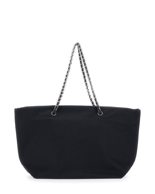 Tory Burch Black 'Ella Large' Shopping Bag With Tone-On-Tone Logo Detail