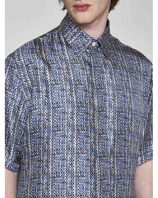 Fendi Blue Ff Print Silk Shirt for men
