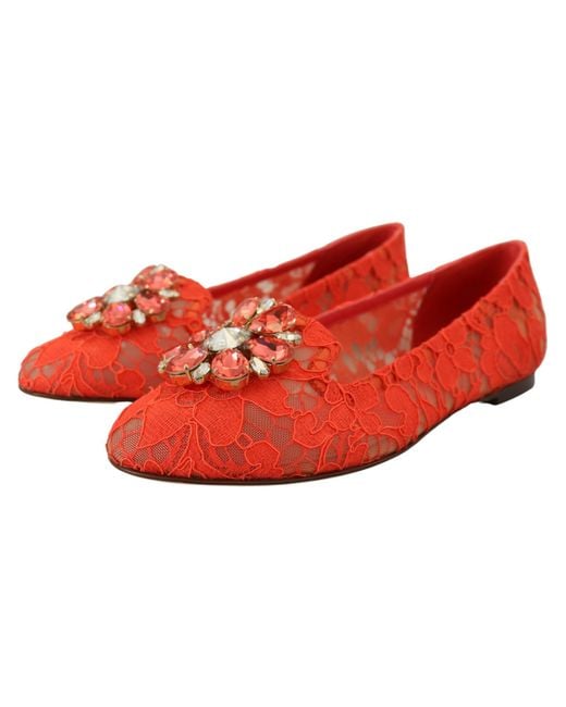 Dolce & Gabbana Red Elegant Lace Vally Flats