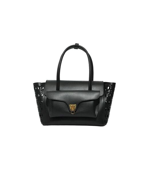 Coccinelle Black Handbag Calf Split Leather Bags Handbags
