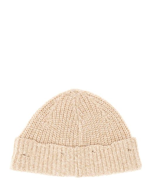 Marni Natural Beanie Hat With Mending Embroidery Virgin Wool Knit