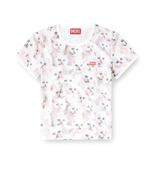 DIESEL White T-Unclau Stretch Fabric T-Shirt