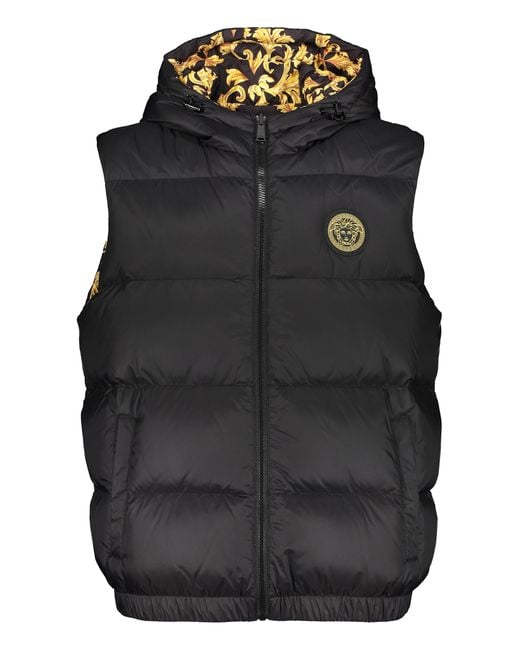 Versace Black Padded Vest With Zip And Pockets for men