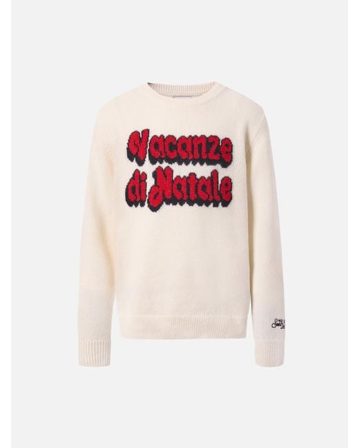 Mc2 Saint Barth White Douglas Crewneck Cashmere Blend With Vacanze Di Natale Jacquard for men