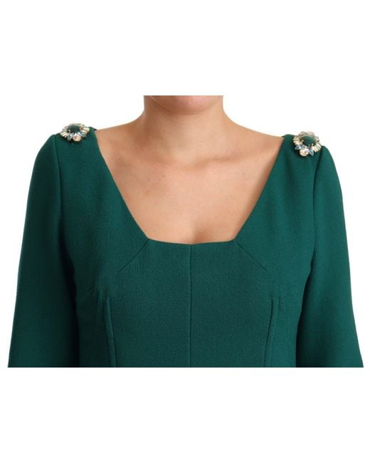 Dolce & Gabbana Green Dolce Gabbana Stretch Crepe Crystal Midi Dress