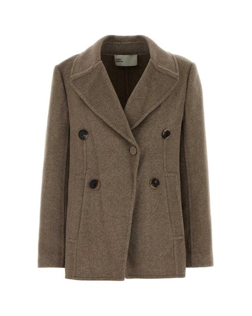 Tory Burch Brown Dove Grey Wool Blend Coat
