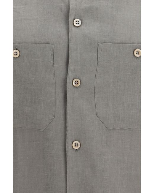 Brunello Cucinelli Gray Easy-Fit Linen Shirt With Chest Pockets for men