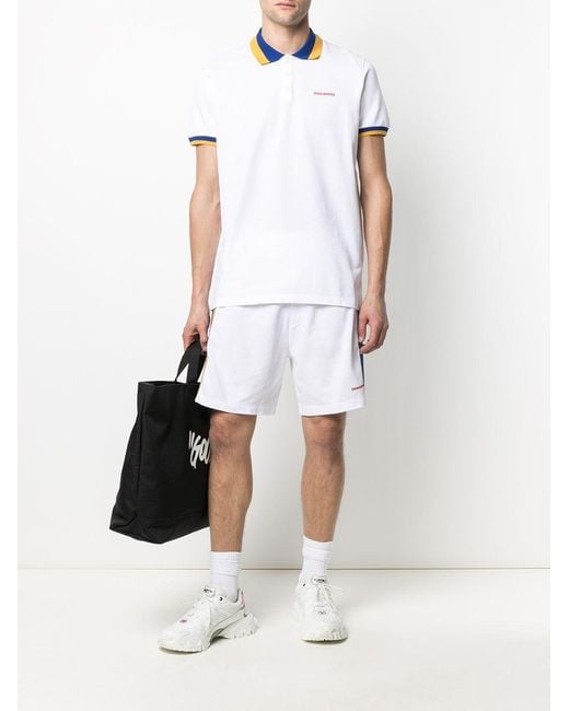 DSquared² White Side Stripe Logo Shorts for men