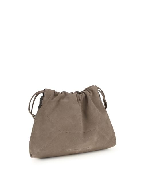 Brunello Cucinelli Brown Pouch Bag Suede Calf Leather Clutch