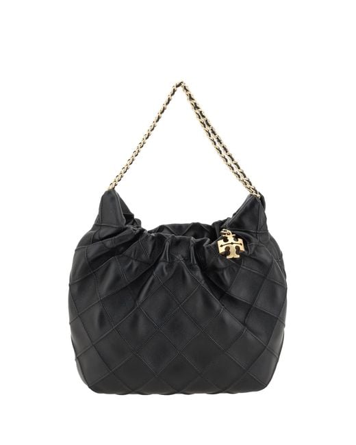 Tory Burch Black Mini Hobo Shoulder Bag Fleming Calf Leather